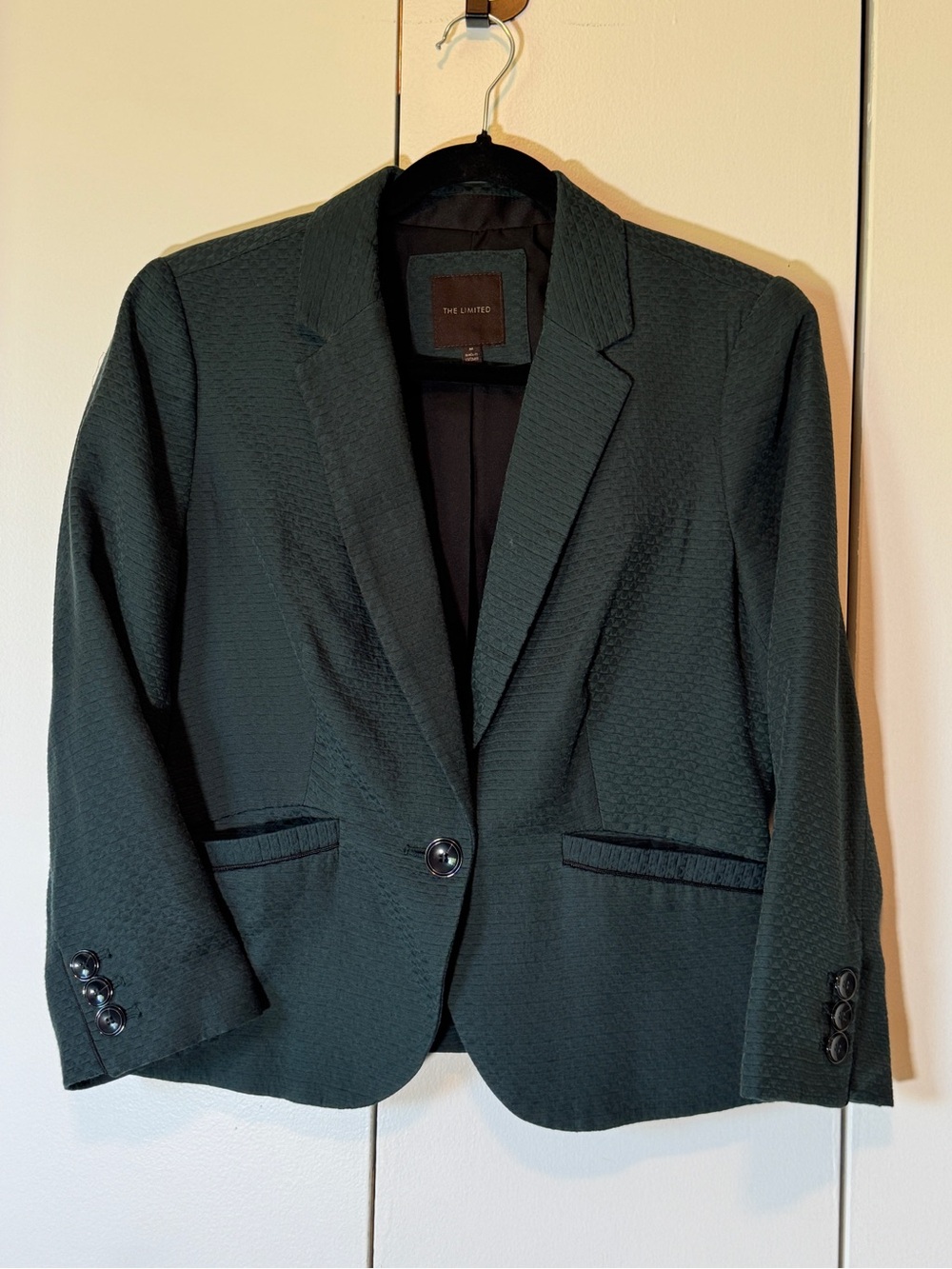 The Limited Dark Green Textured Single-Button Blazer